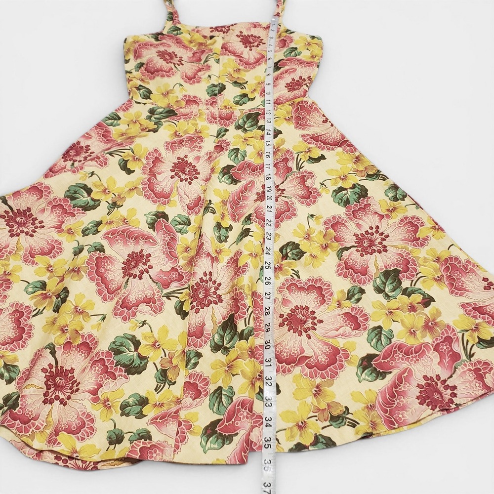 VTG J.P. & Mattie 100% Linen Yellow Floral Fit & Flare Dress Petite 90s Retro - Picture 10 of 11